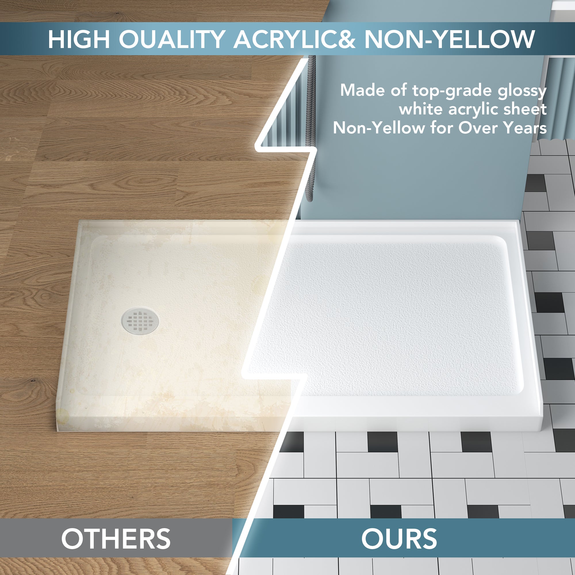 KPUY 60" x 32" Shower Base Pan - Single Threshold White Acrylic with Left Drain-KPUY