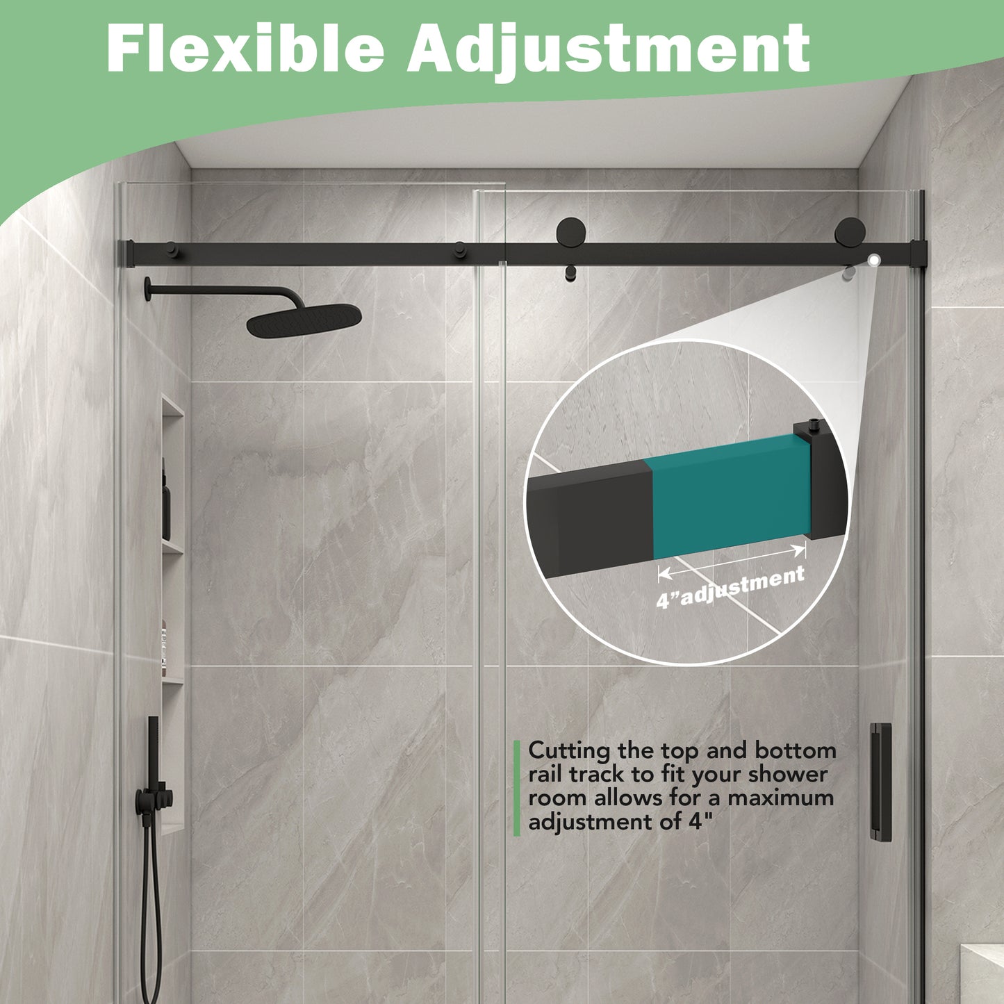 KPUY S9711B Frameless Shower Door, 44-48" W x 76" H Sliding Glass Shower Door, 1/4" (6mm) Thick Tempered Clear Glass with Explosion-Proof Film Nano Coating in Matte Black Finish