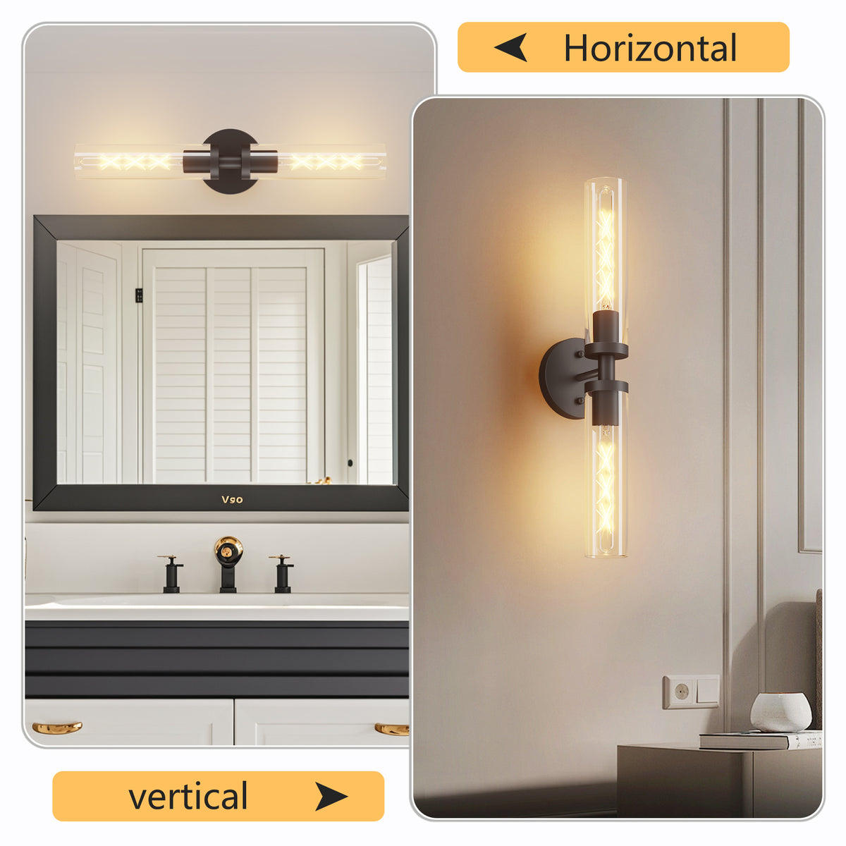 Wall Sconces Set of Two, Hardwired Matte Black Bathroom Sconces Wall Lighting with Clear Glass, Modern Sconces Wall Decor Set of 2 Wall Light fixtures for Bathroom Mirror Hallway (Bulbs Not Included)
