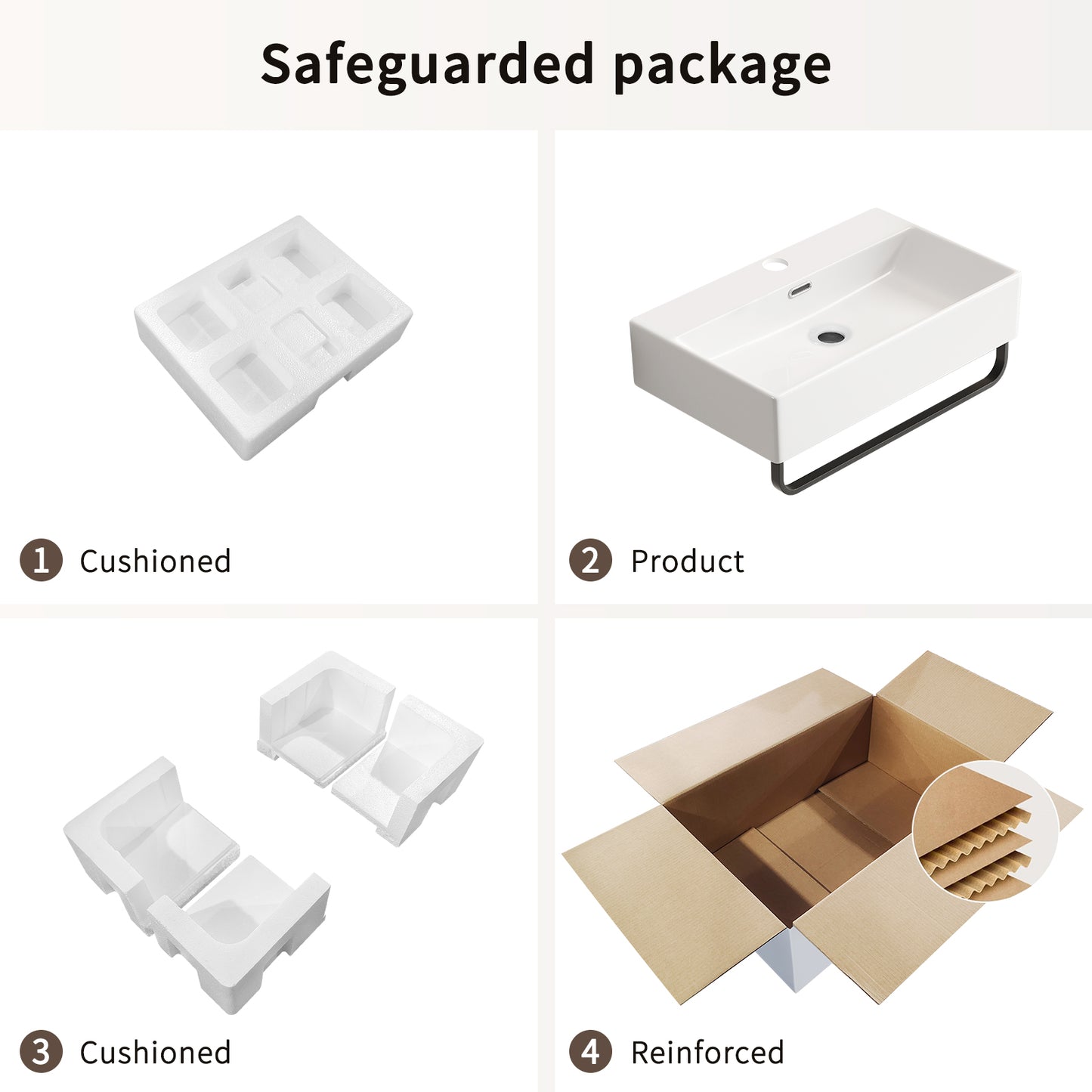 KPUY Wall-Mounted Bathroom Sink with Towel Bar | White Ceramic Floating Vessel | Available in 20" & 24"