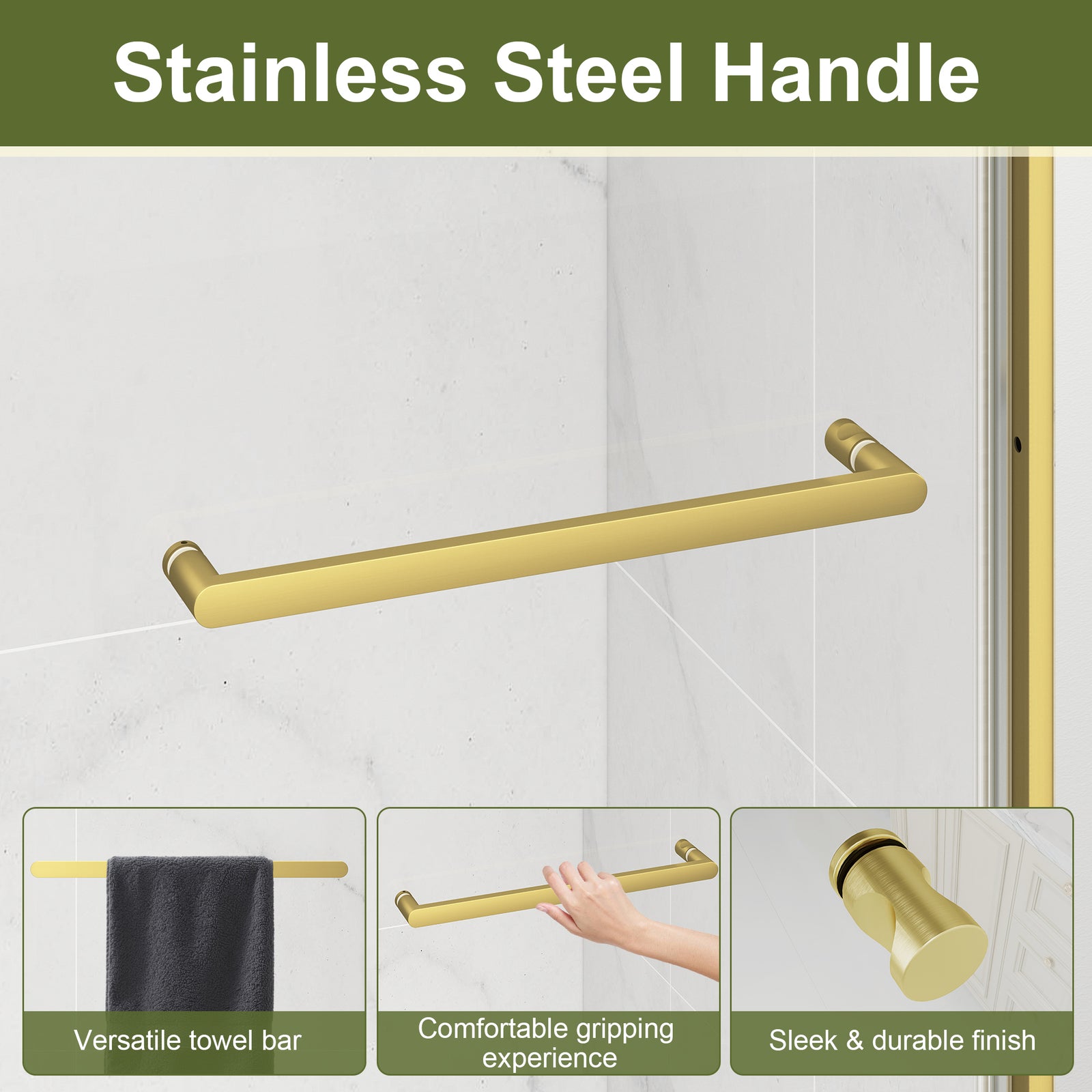 KPUY Semi-Frameless Pivot Shower Door, 1/4" Tempered Glass, Brushed Gold – 36–42" & 42–48" W x 72" H