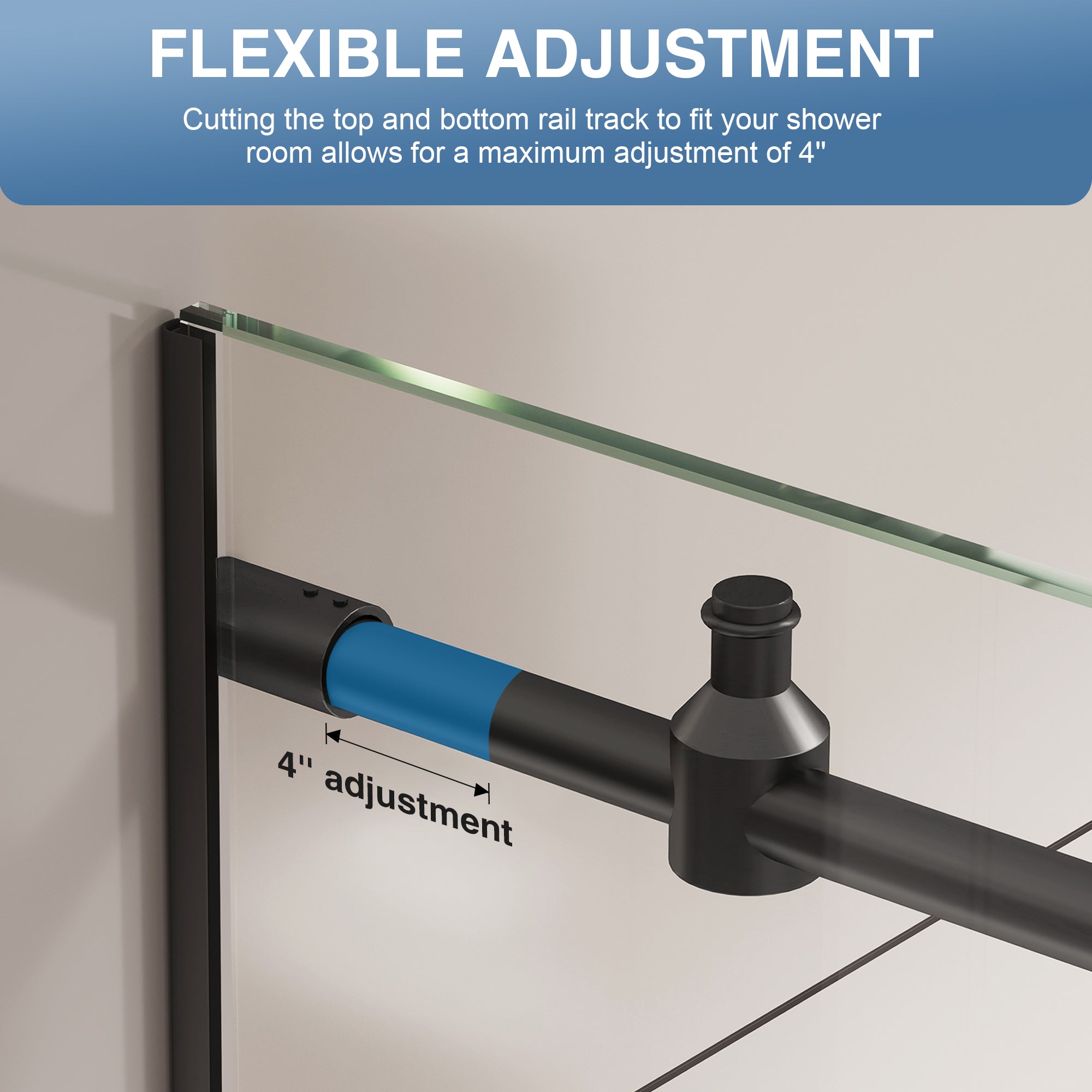 KPUY S9811 Frameless Sliding Shower Door - 56-60" x 76" Wide Matte Black Glass Enclosure-KPUY