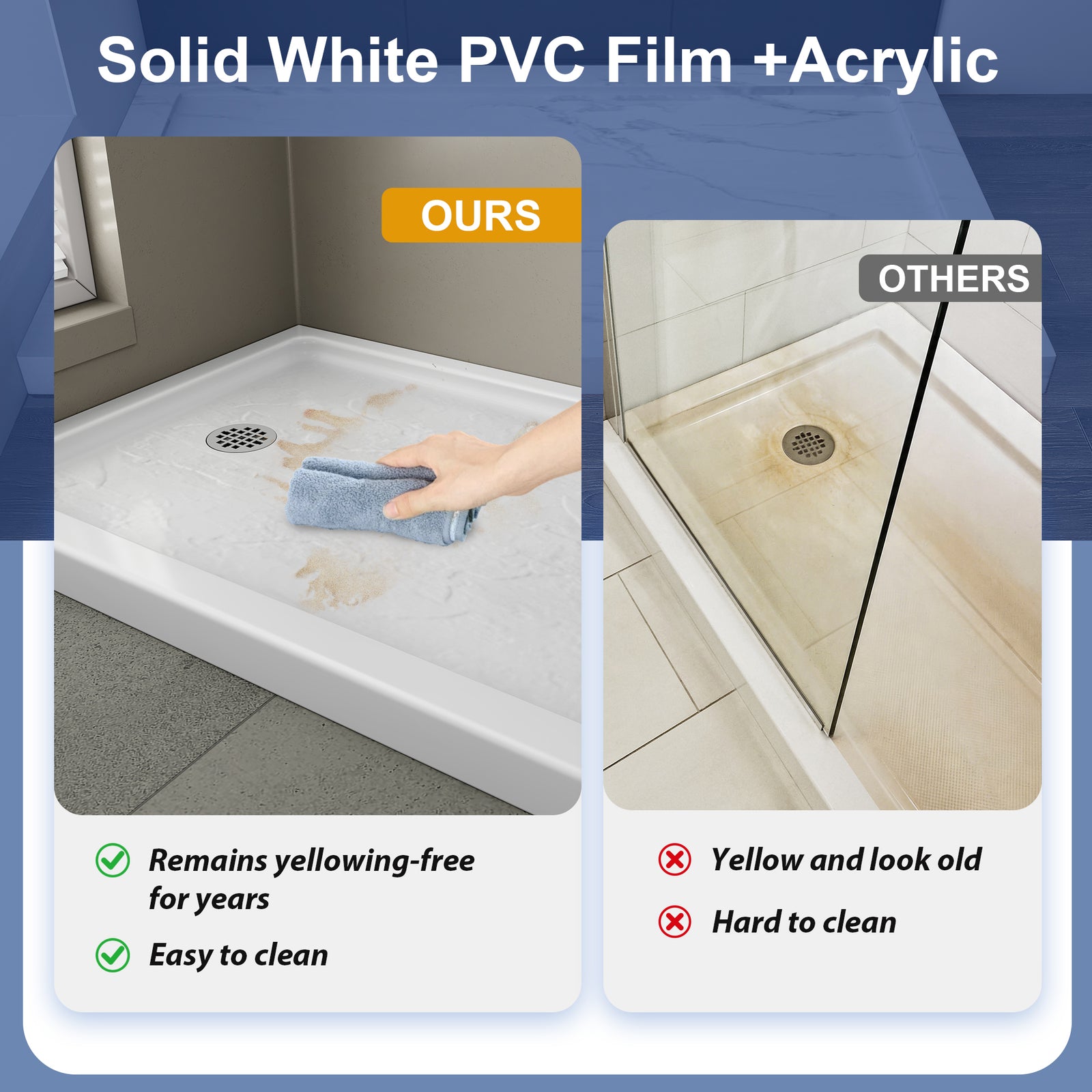 White Rectangular Shower Base Series – 10 Sizes