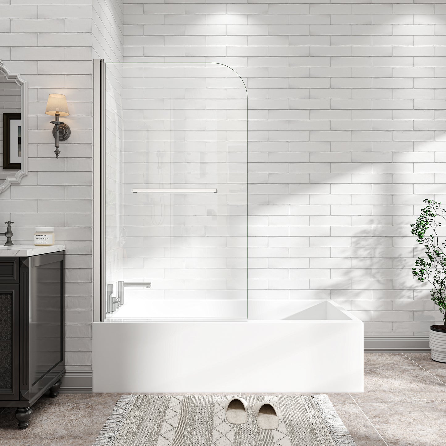 KPUY 32" x 55" Frameless Bathtub Screen | 180° Pivot Shower Door | Reversible