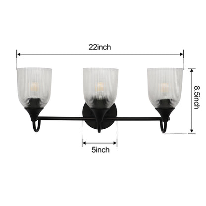 Bathroom Vanity Light Fixture, 3 Light Modern Gold Vanity Lighting fixtures, Bathroom Lighting Fixtures Over Mirror, Bathroom Wall Lamp with Clear Glass for Bathroom, Hallway, Bedroom with E26 Socket