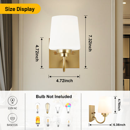 Bathroom Vanity Light Fixture, 1 Light Modern Gold Vanity Lighting Fixture, Lighting Fixture Over Mirror, Wall Sconce with Frosted Glass for Hallway, Bedroom with E26 Socket