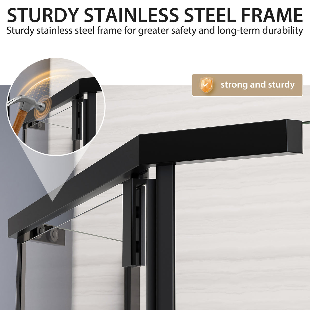 36"D X 36"W X 72"H Neo-Angle Shower Door, Corner Shower Door, 1/4" Tempered Glass With Explosion-Proof Film, Black Stainless Steel Frame