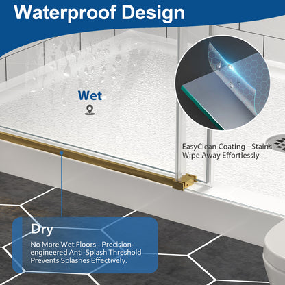KPUY 2517 Black/Silver/Gold Frameless Shower Door, Sliding Glass Shower Door, 5/16" (8mm) Thick Tempered Clear Glass with Explosion-Proof Film Nano Coating, Stainless Steel Hardware