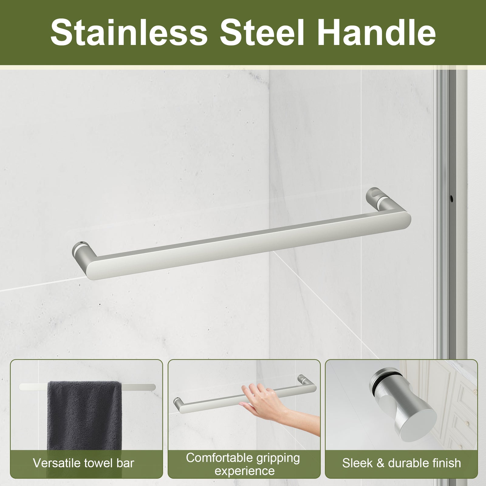 KPUY Semi-Frameless Pivot Shower Door, 1/4" Tempered Glass, Brushed Nickel – 36–42" & 42–48" W x 72" H
