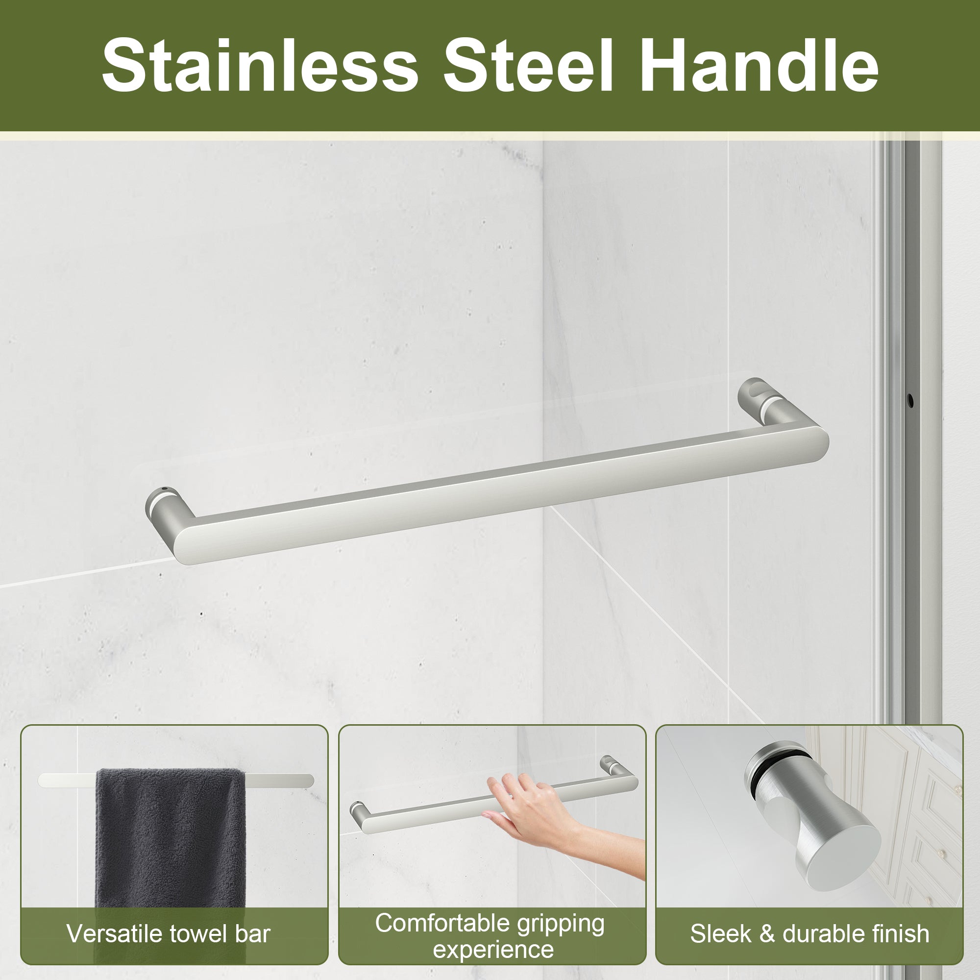 KPUY Semi-Frameless Pivot Shower Door, 1/4" Tempered Glass, Brushed Nickel – 36–42" & 42–48" W x 72" H