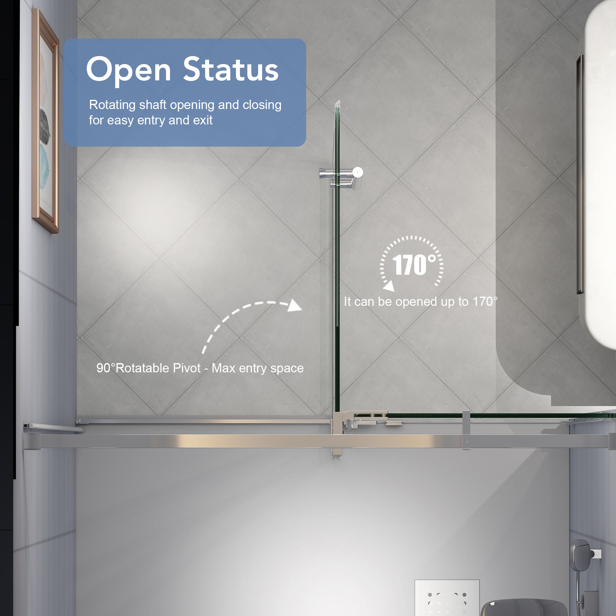 KPUY 9511 Pivot Semi-Frameless Shower Door - 50-54" x 74" Wide Chrome Glass Door-KPUY