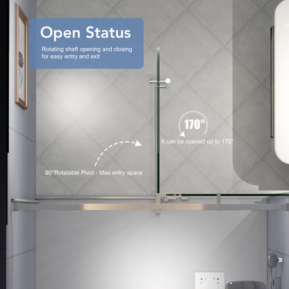 KPUY 9511 Pivot Shower Door, 50-54" W x 74" H Pivot Semi-Frameless Shower Door, 1/4" (6mm) Tempered Glass with Explosion-Proof Film Nano Coating, Stainless Steel Hardware, Chrome