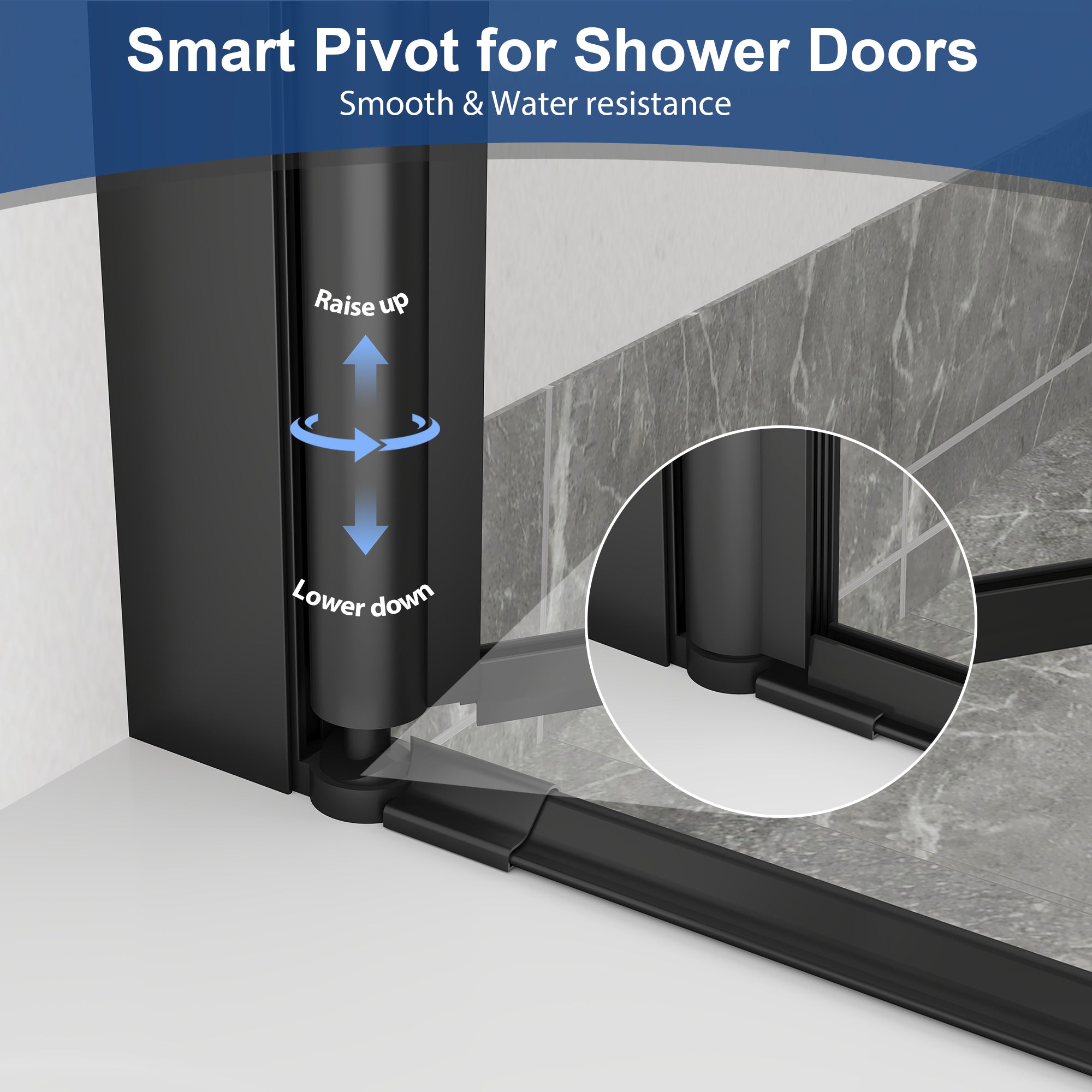KPUY Frameless Pivot Shower Door, 1/4" Tempered Glass, Matte Black, Multiple Sizes x 72" H