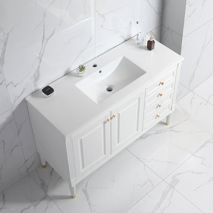 48'' Bathroom Vanity with Top Sink, Bathroom Storage Cabinet with 2 Soft Closing Doors and 3 Drawers, Single Sink Bathroom Vanity. White