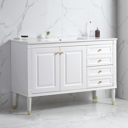 48'' Bathroom Vanity with Top Sink, Bathroom Storage Cabinet with 2 Soft Closing Doors and 3 Drawers, Single Sink Bathroom Vanity. White