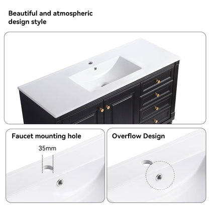 48'' Bathroom Vanity with Top Sink, Bathroom Storage Cabinet with 2 Soft Closing Doors and 3 Drawers, Single Sink Bathroom Vanity. black