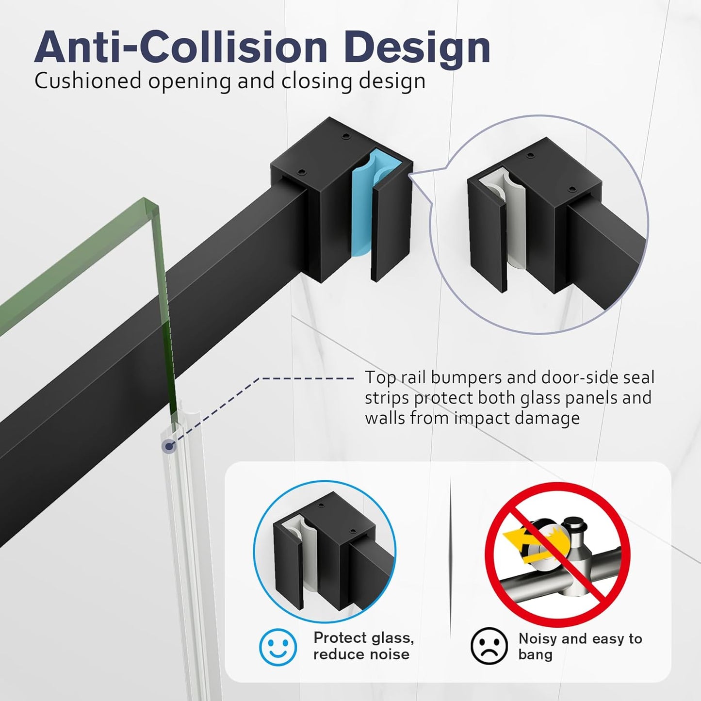 KPUY 76" H Frameless Sliding Shower Door | Adjustable Width (43" - 60") | 1/4" SGCC Glass