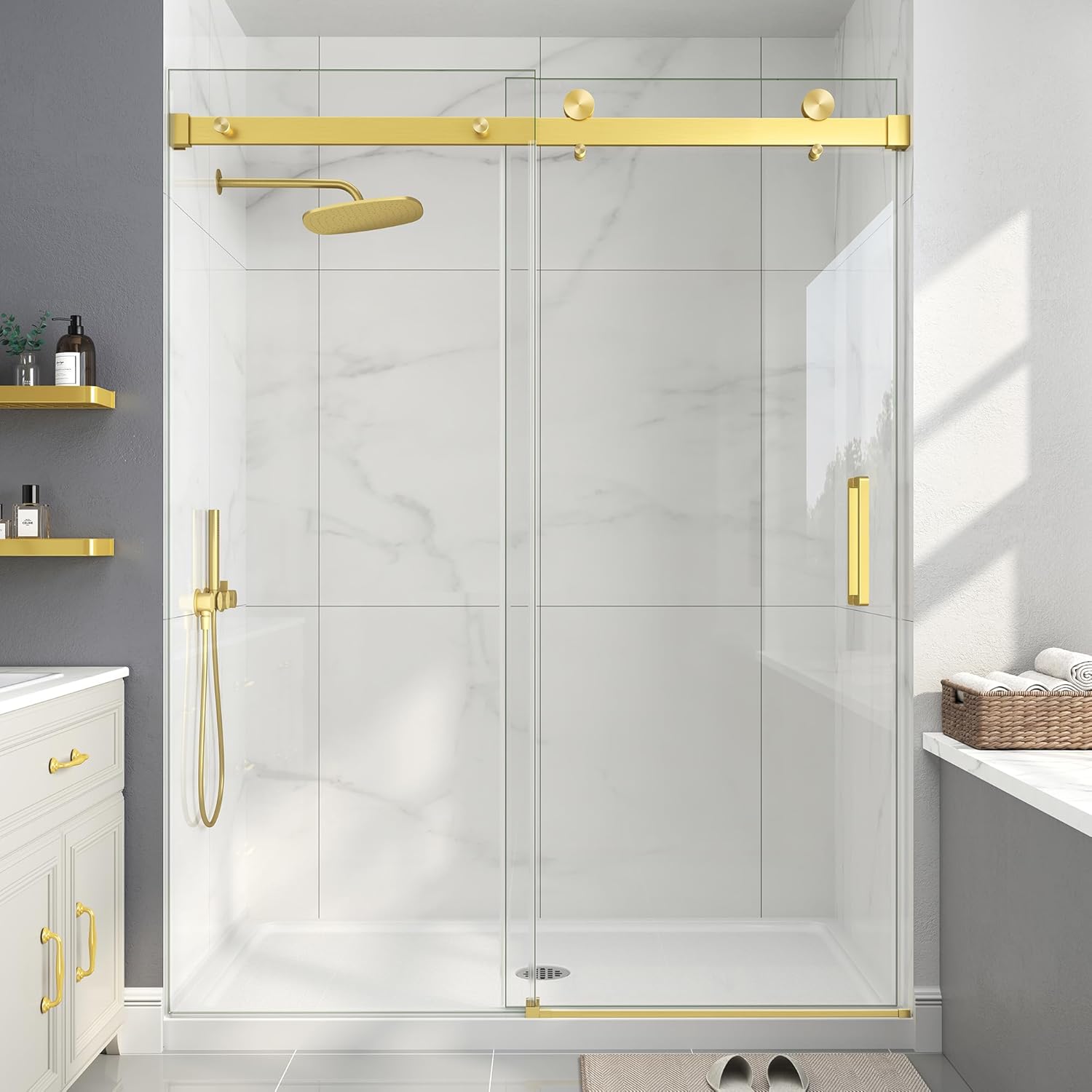 Porte de douche coulissante sans cadre KPUY 76" H | Largeur ajustable (43" - 60") | Verre trempé SGCC 1/4"