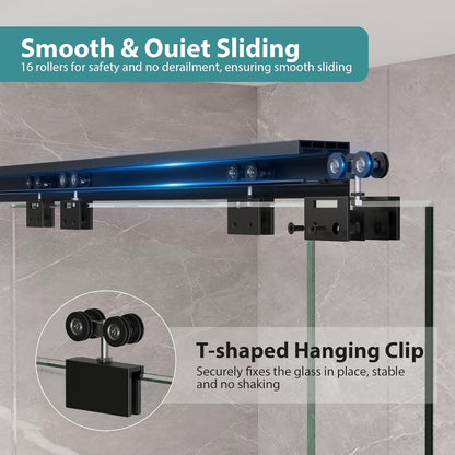 KPUY S0102 Double Sliding Shower Door 43-48" W x 76" H - Matte Black | Semi-Frameless