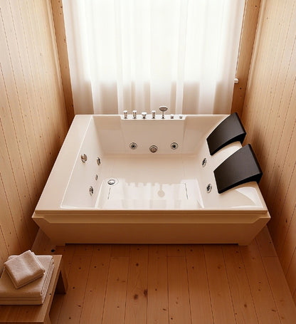 KPUY 73 Inch 2-Person Whirlpool Jetted Bathtub | Hydro Massage & LED Lights | Left Drain