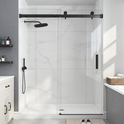 KPUY 76" H Frameless Sliding Shower Door | Adjustable Width (43" - 60") | 1/4" SGCC Glass