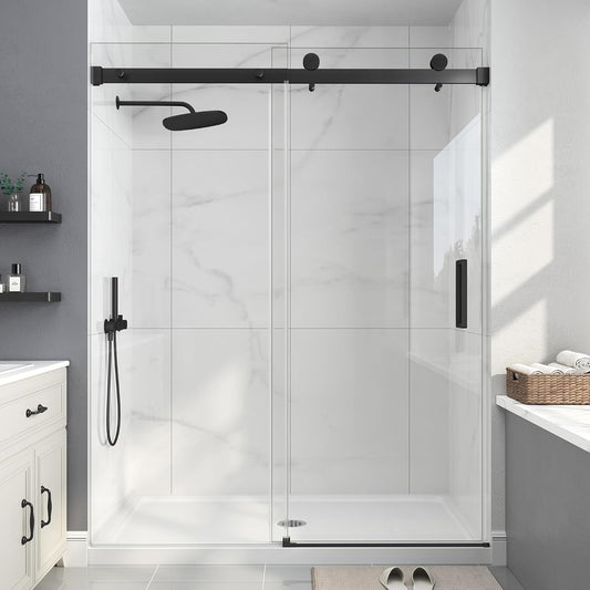 KPUY 76" H Frameless Sliding Shower Door | Adjustable Width (43" - 60") | 1/4" SGCC Glass