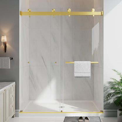 KPUY 76" Frameless Double Sliding Shower Door | Bypass Design | Adjustable Width (43"-60")