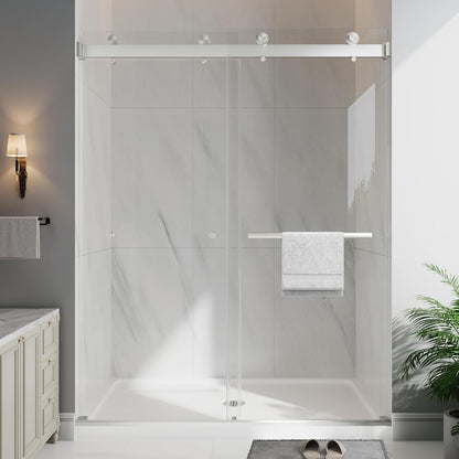 KPUY 76" Frameless Double Sliding Shower Door | Bypass Design | Adjustable Width (43"-60")