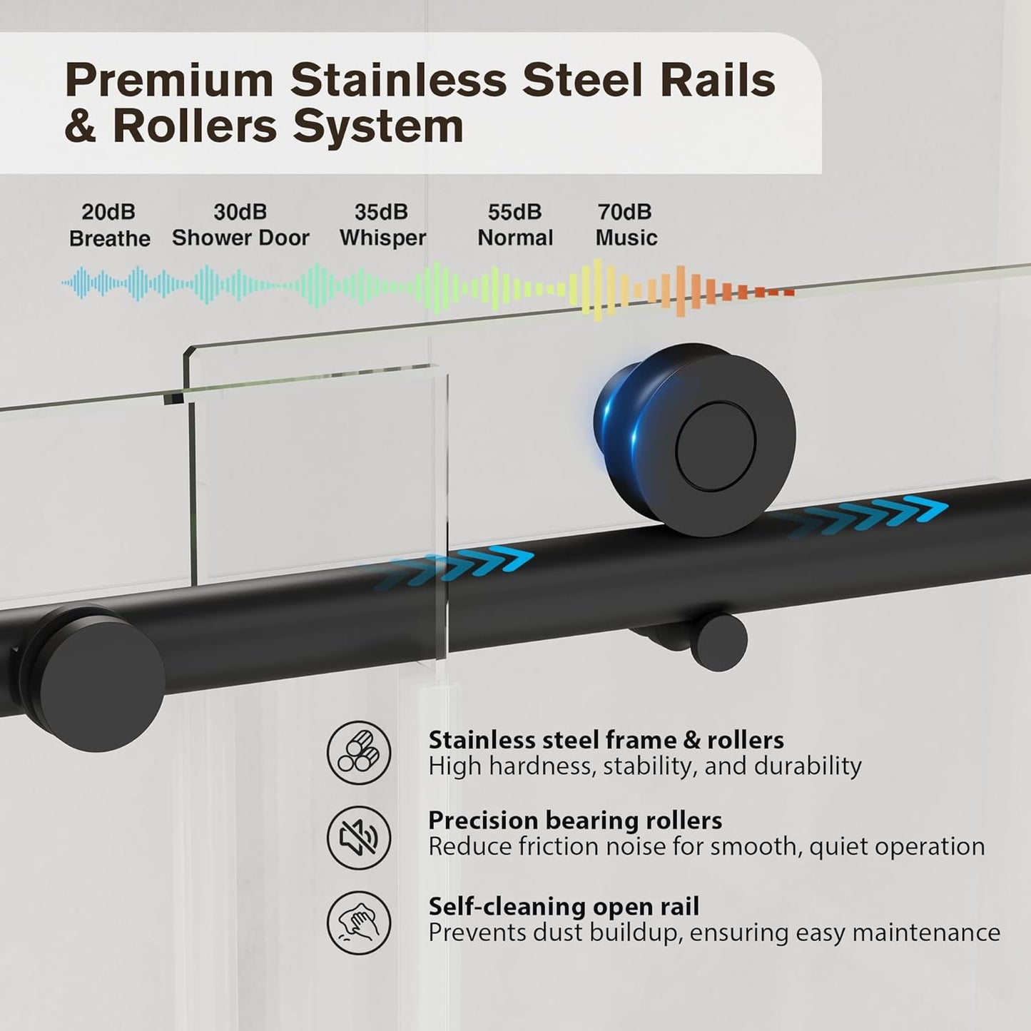 KPUY 55-60" x 60" Frameless Sliding Tub Door | 1/4" SGCC Glass & Stainless Steel