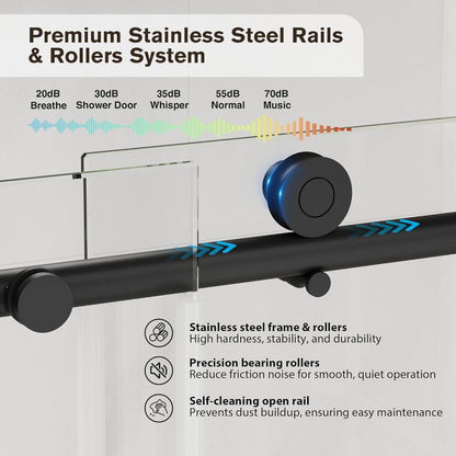 KPUY 55-60" x 60" Frameless Sliding Tub Door | 1/4" SGCC Glass & Stainless Steel