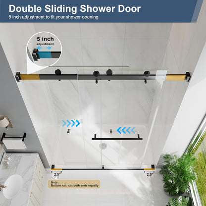 KPUY 76" Frameless Double Sliding Shower Door | Bypass Design | Adjustable Width (43"-60")