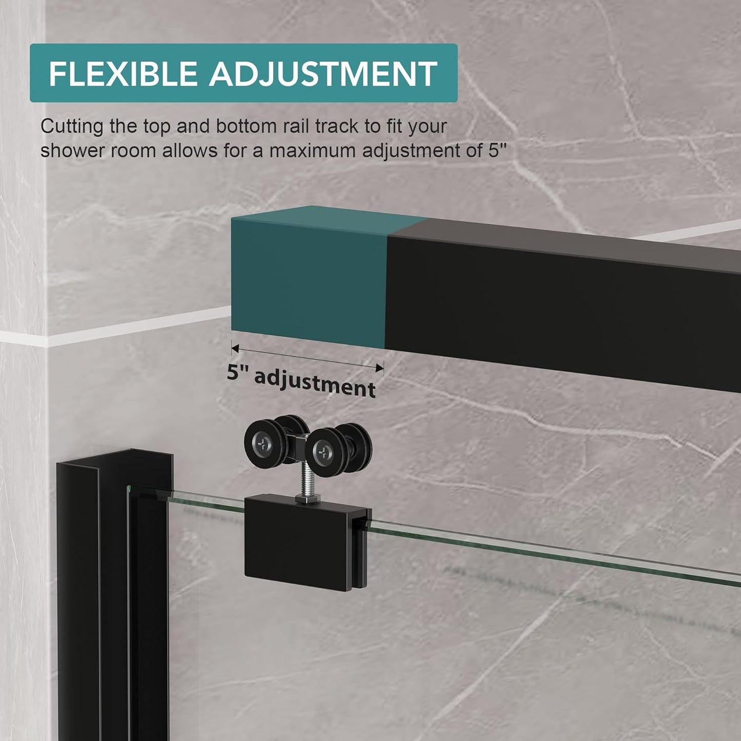 KPUY S0102 Double Sliding Shower Door 43-48" W x 76" H - Matte Black | Semi-Frameless