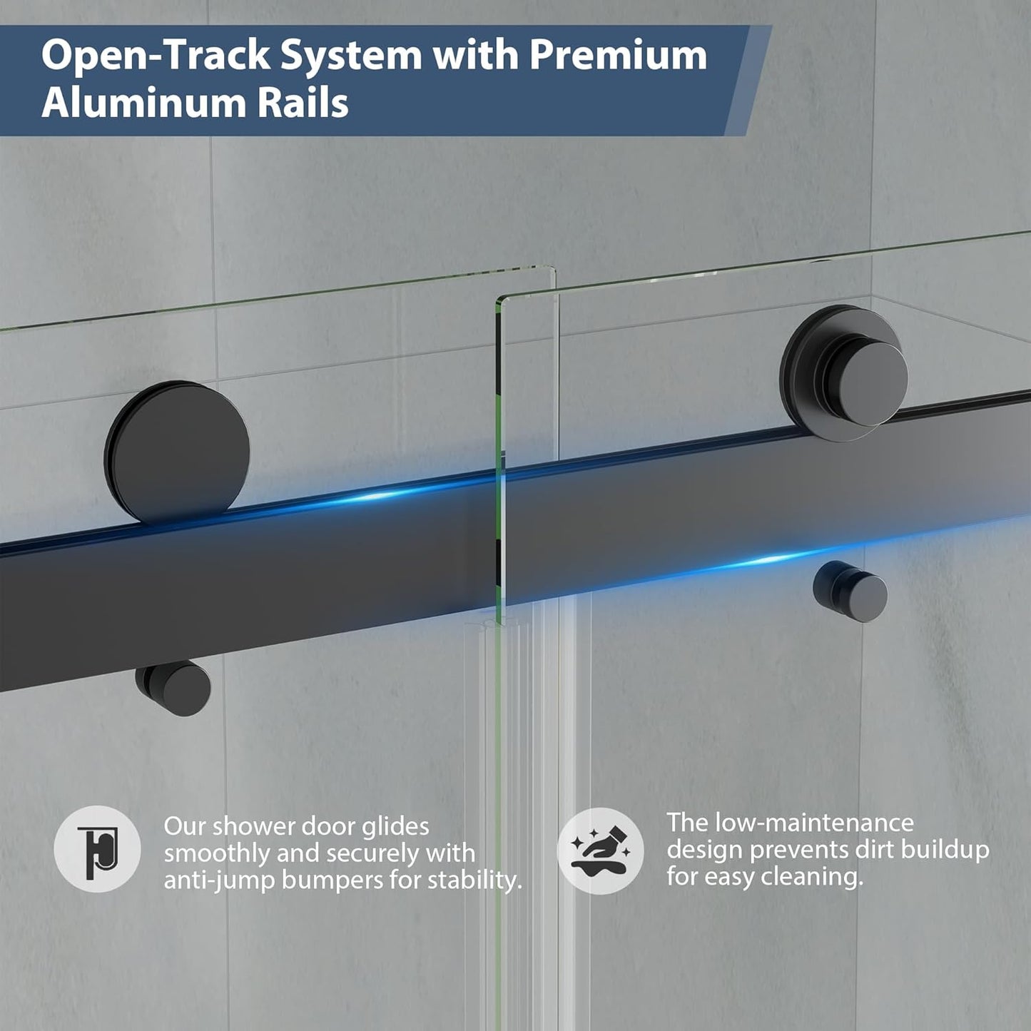 KPUY 76" Frameless Double Sliding Shower Door | Bypass Design | Adjustable Width (43"-60")