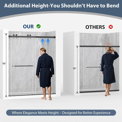 KPUY 76" Frameless Double Sliding Shower Door | Bypass Design | Adjustable Width (43"-60")