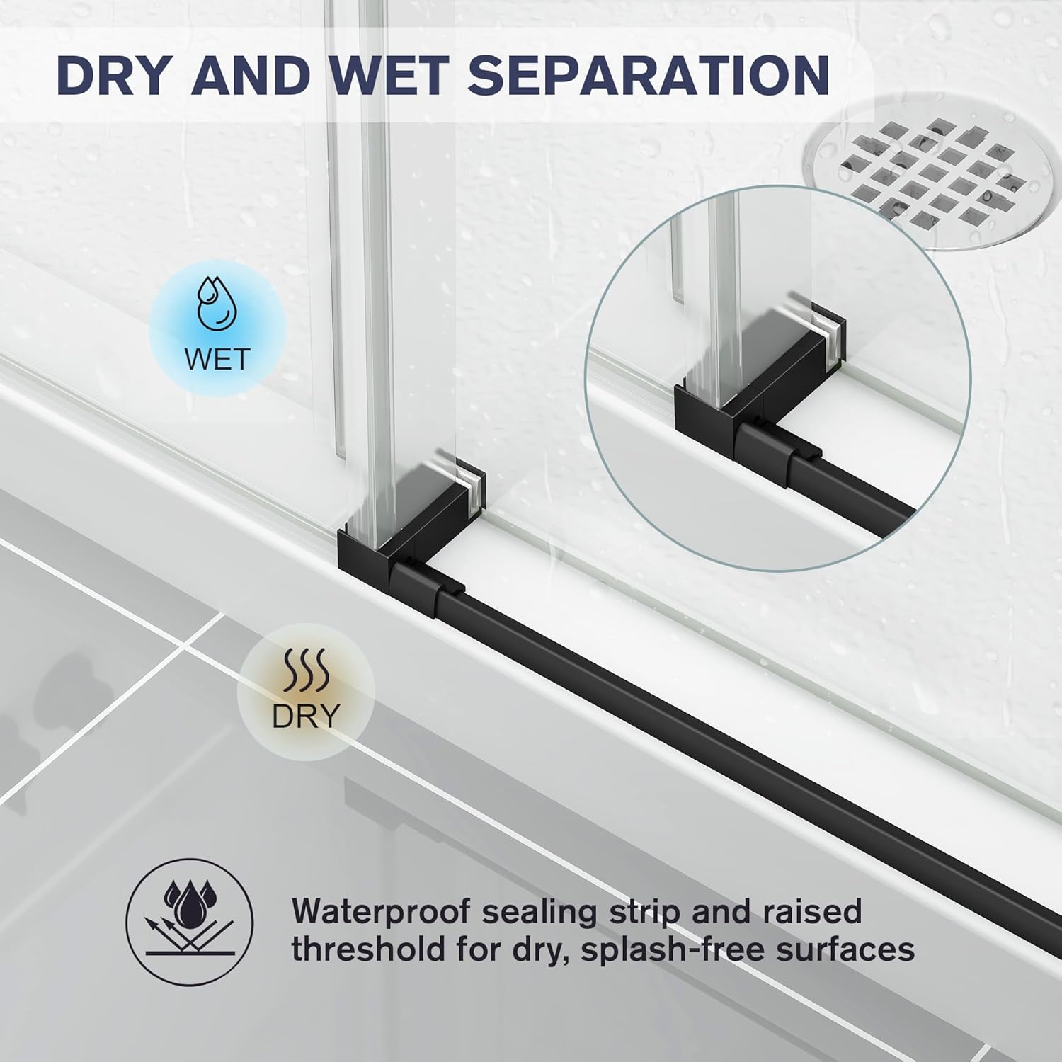 Porte de douche coulissante sans cadre KPUY 76" H | Largeur ajustable (43" - 60") | Verre trempé SGCC 1/4"