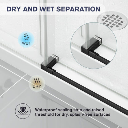KPUY 76" H Frameless Sliding Shower Door | Adjustable Width (43" - 60") | 1/4" SGCC Glass