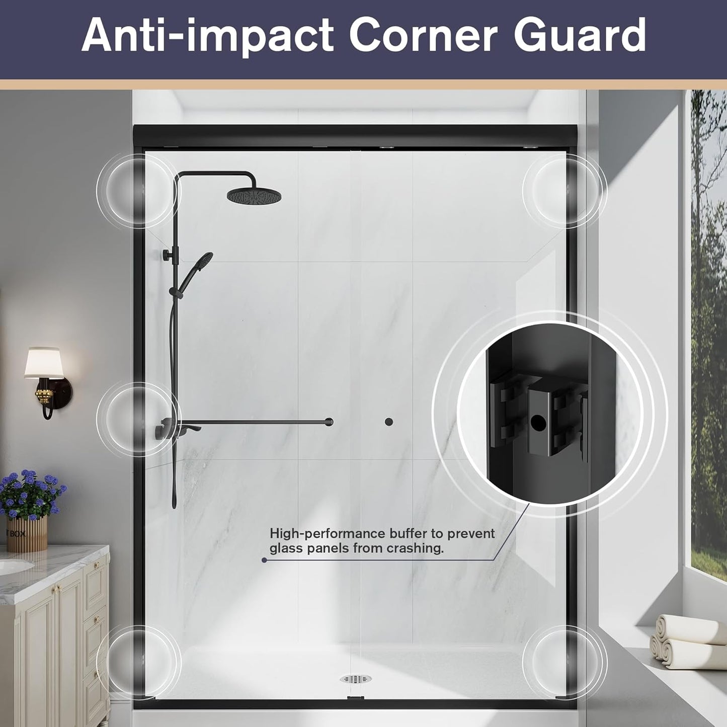 KPUY 70" H Framed Double Sliding Shower Door | Adjustable Width (43" - 60") | Bypass Design