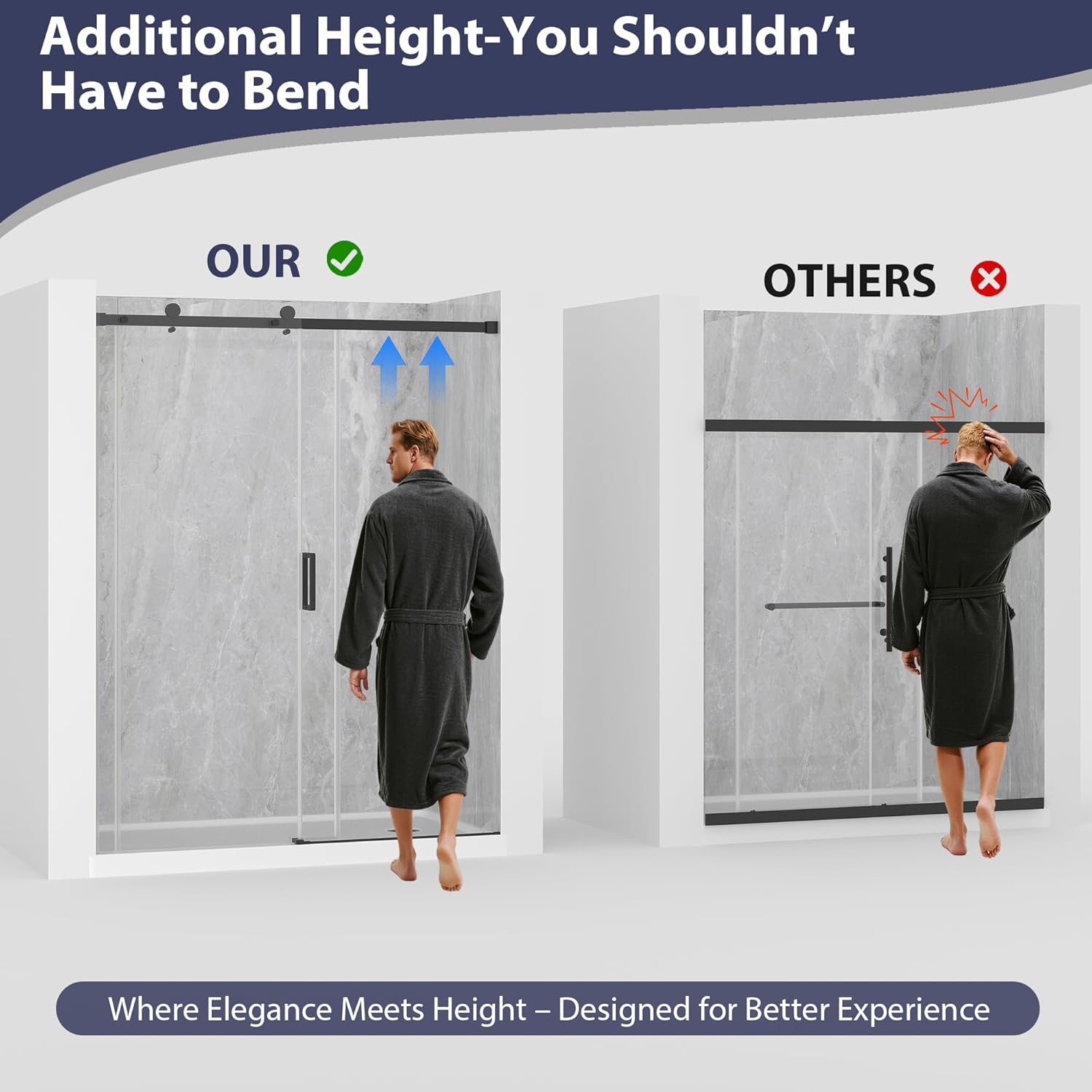 Porte de douche coulissante sans cadre KPUY 76" H | Largeur ajustable (43" - 60") | Verre trempé SGCC 1/4"