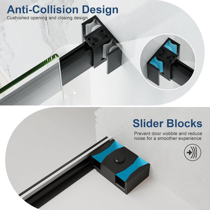 KPUY 76" Frameless Double Sliding Shower Door | Bypass Design | Adjustable Width (43"-60")