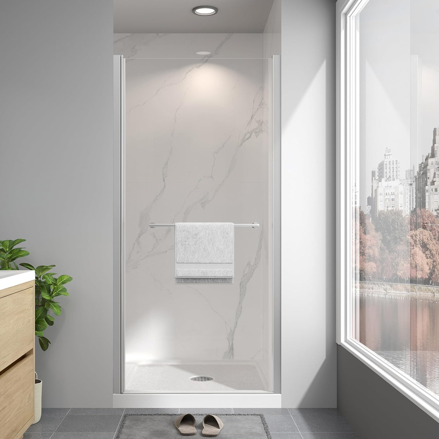 KPUY 72" H Frameless Pivot Shower Door | Swing Design | Adjustable Width (24" - 38")