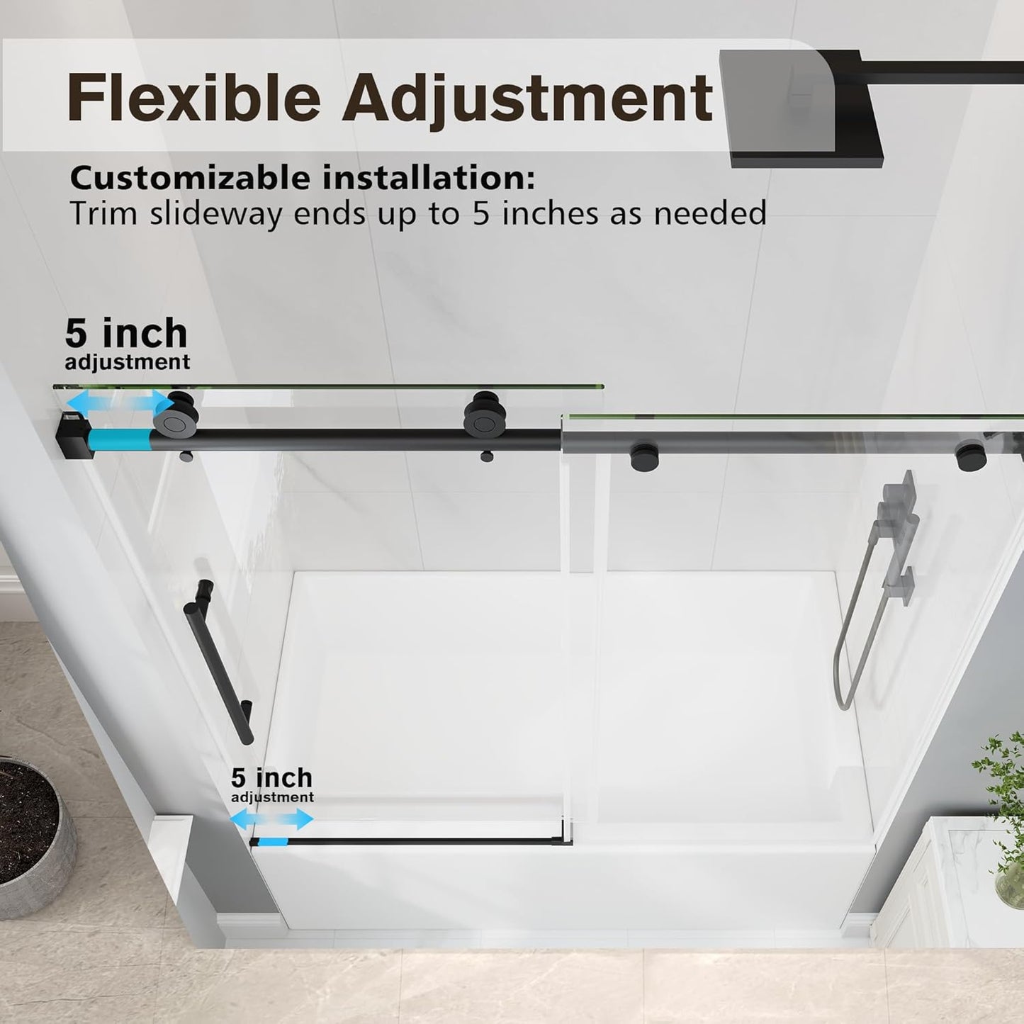 KPUY 55-60" x 60" Frameless Sliding Tub Door | 1/4" SGCC Glass & Stainless Steel