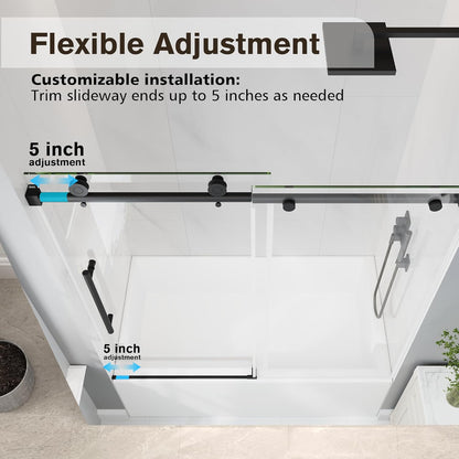 KPUY 55-60" x 60" Frameless Sliding Tub Door | 1/4" SGCC Glass & Stainless Steel