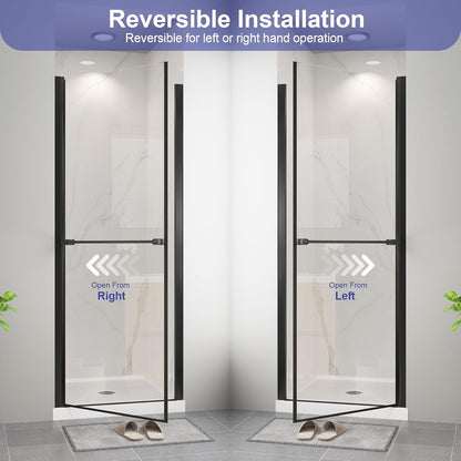 KPUY 72" H Frameless Pivot Shower Door | Swing Design | Adjustable Width (24" - 38")