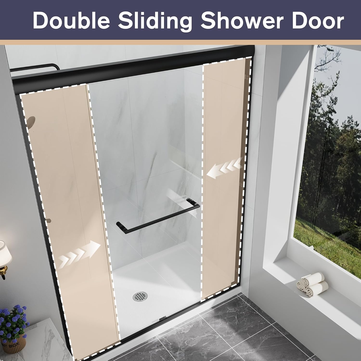 KPUY 70" H Framed Double Sliding Shower Door | Adjustable Width (43" - 60") | Bypass Design