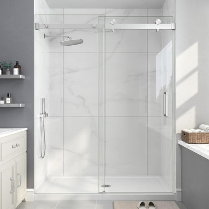 KPUY 76" H Frameless Sliding Shower Door | Adjustable Width (43" - 60") | 1/4" SGCC Glass