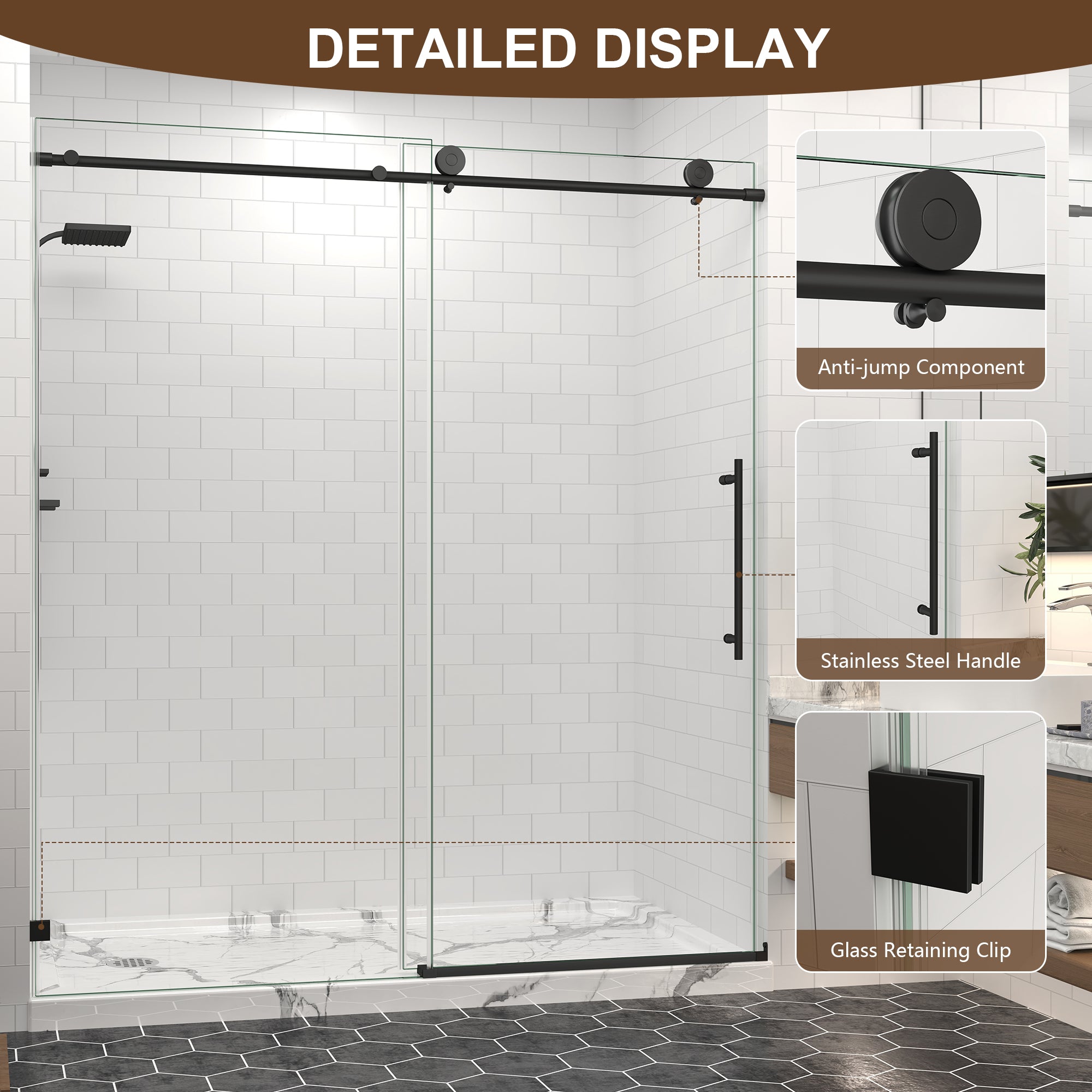 55-65 in. W x 76 in. H Frameless Sliding Shower Door, 5/16 in. Clear Glass