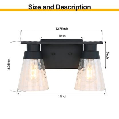 Modern Gold Vanity Lighting Fixture, 2 Lights Above Mirror, Frosted Glass Wall Sconce for Bathroom, Hallway, Bedroom with E26 Socket