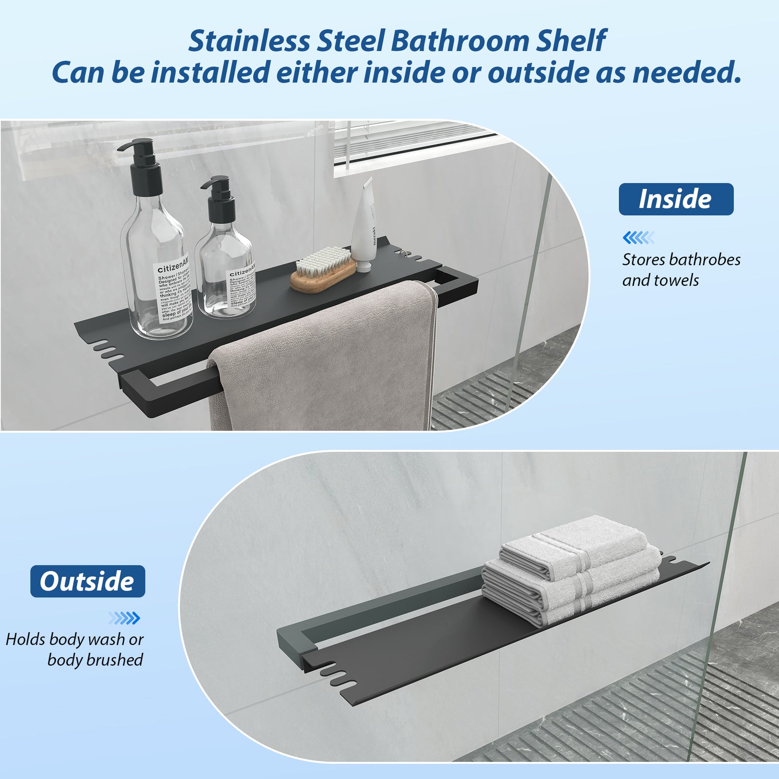 Matte Black Fixed Glass Shower Panel, 36 in. W x 76 in. H, Frameless Shower Screen, Model S97A