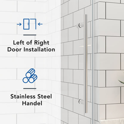 KPUY 2517 Black/Silver/Gold Frameless Shower Door, Sliding Glass Shower Door, 5/16" (8mm) Thick Tempered Clear Glass with Explosion-Proof Film Nano Coating, Stainless Steel Hardware