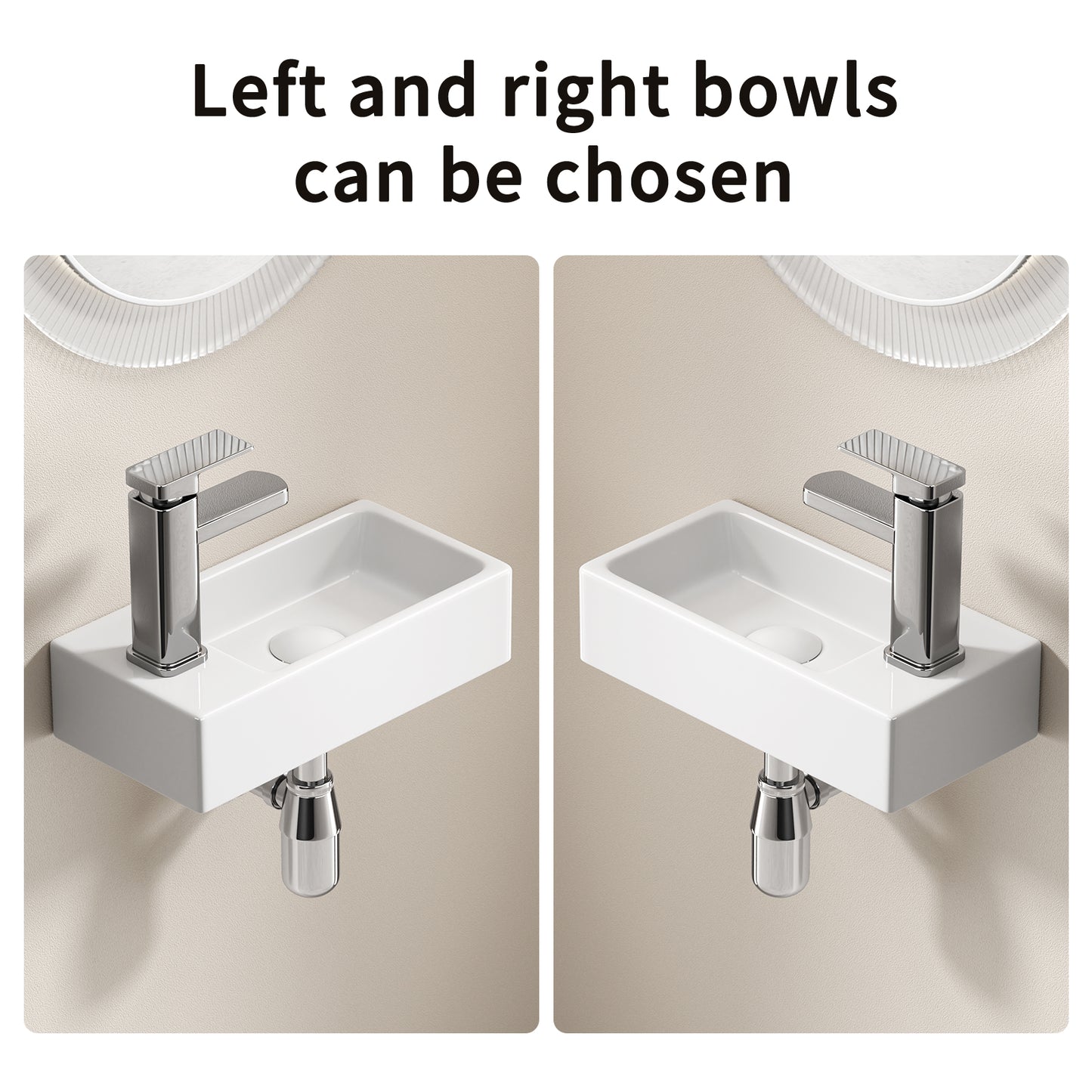 KPUY 14.5" Wall-Mounted Small Bathroom Sink Set | Porcelain Basin + Faucet & Drain | Space-Saving Design